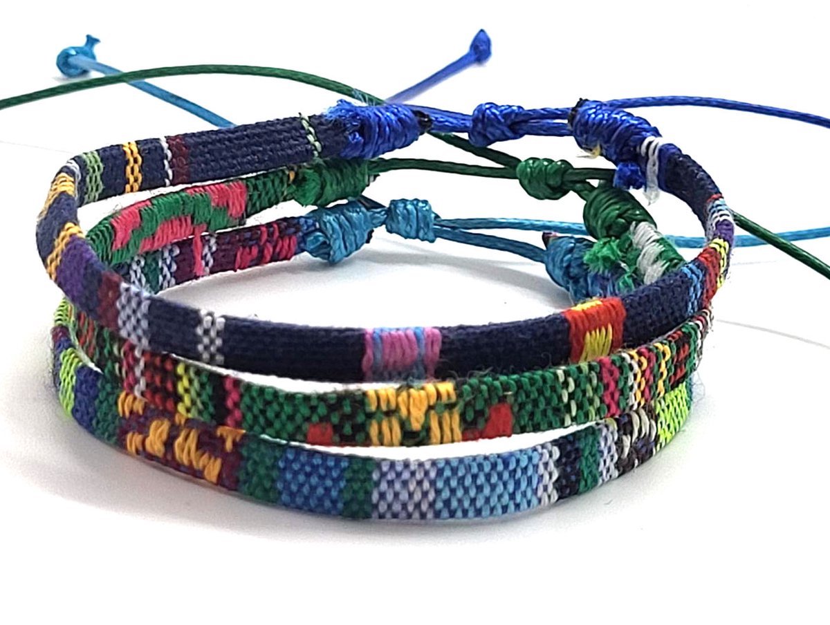Heren Armbandenset- Touwarmbanden- Ibiza 3 stuks- Blauw Groen- Man- Gevlochten Armbanden- Festival Armbanden- LiLaLove