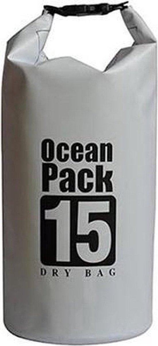 Waterdichte Tas - Dry bag - 15L - Grijs - Ocean Pack - Dry Sack - Survival Outdoor Rugzak - Drybags - Boottas - Zeiltas