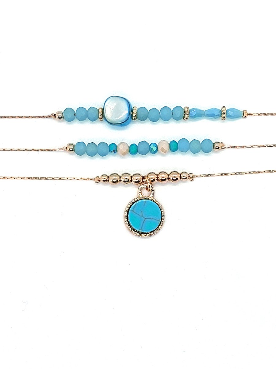 LiLaLove Armbanden Set Ibiza- Dames Armbanden- Ibiza Blauw Goudkleurig- 3 Stuks Armbanden- Dames- LiLaLove- Moederdag