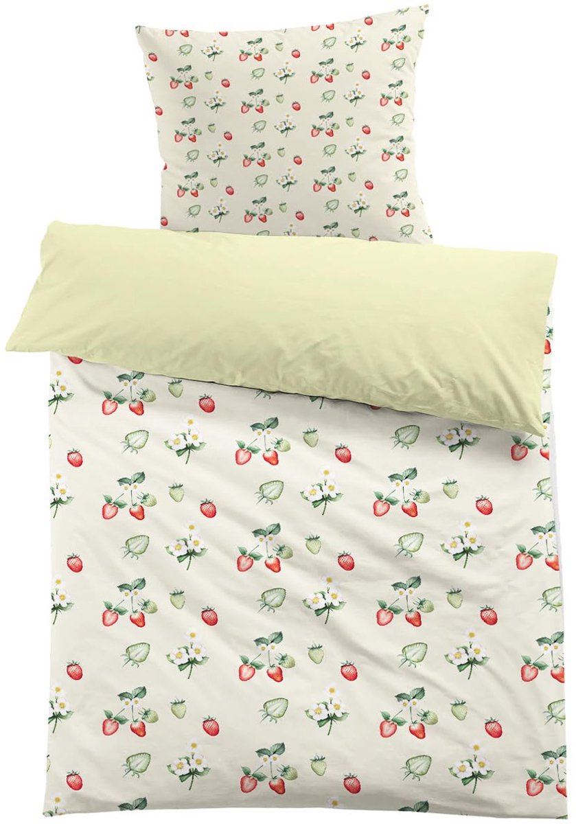 Ibenzoa Charmante Roze Kinderbeddengoedset met Aardbei- en Bloemendesign voor