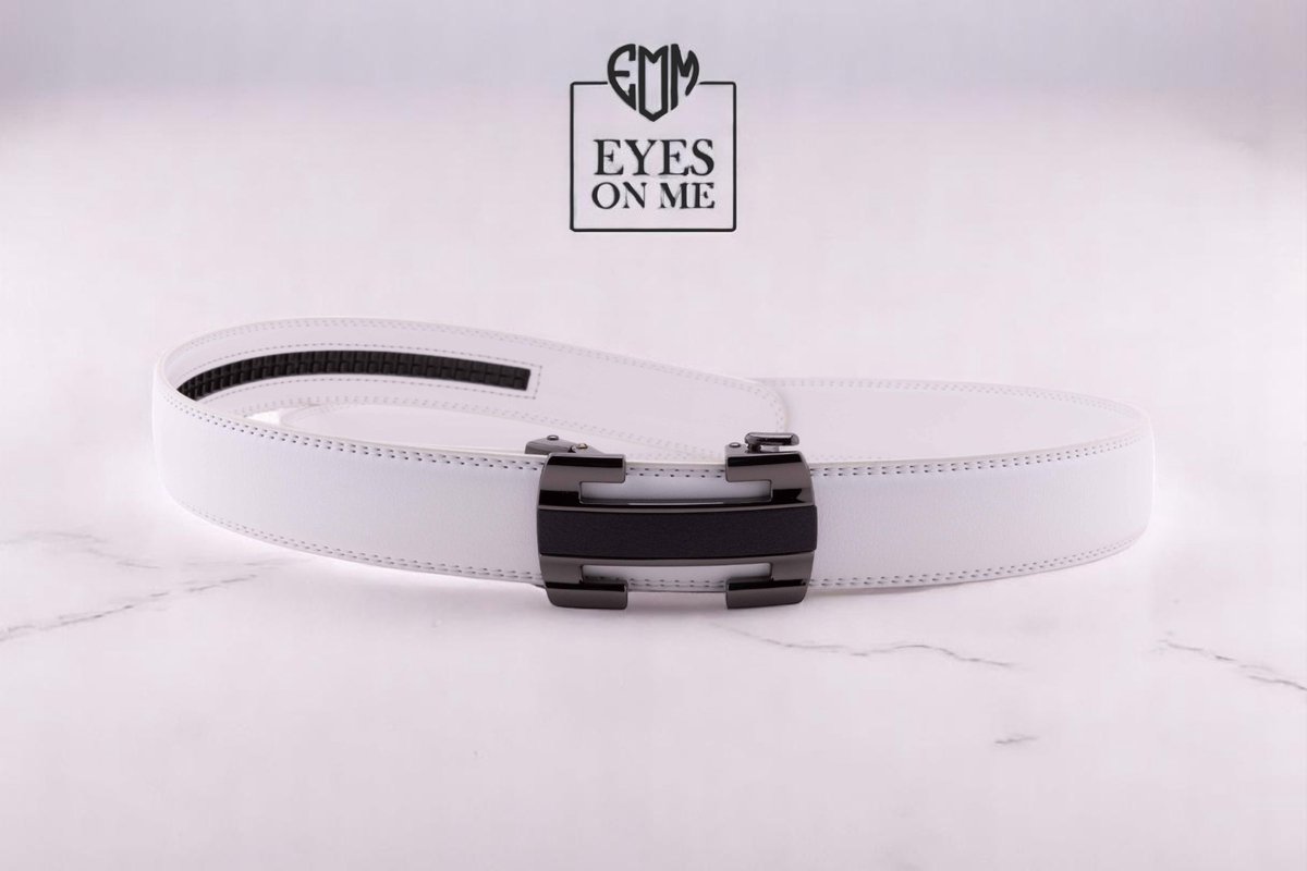 Witte lederen riem zonder gaatjes met automatische gesp voor heren ( Model L001 )