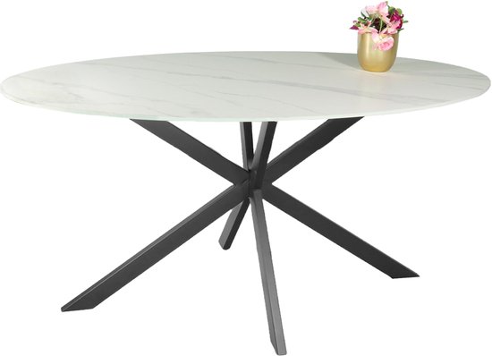 Table à manger ovale 160cm Figo aspect marbre table ovale blanche pierre