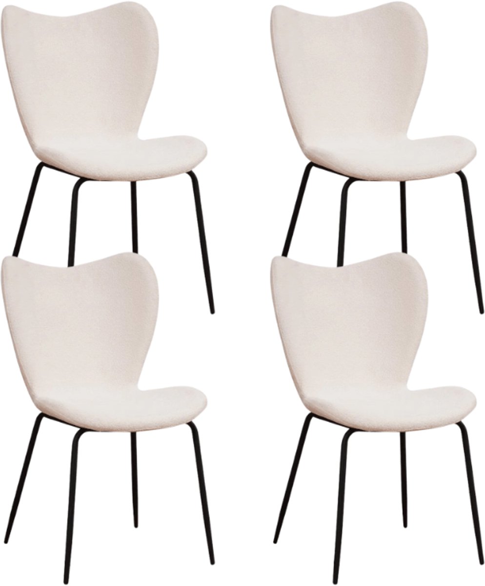 Dimehouse Set van 4 Eetkamerstoelen Sia Crème Bouclé Stof - Zonder Armleuningen - Stof - Scandinavisch & Basic Wit