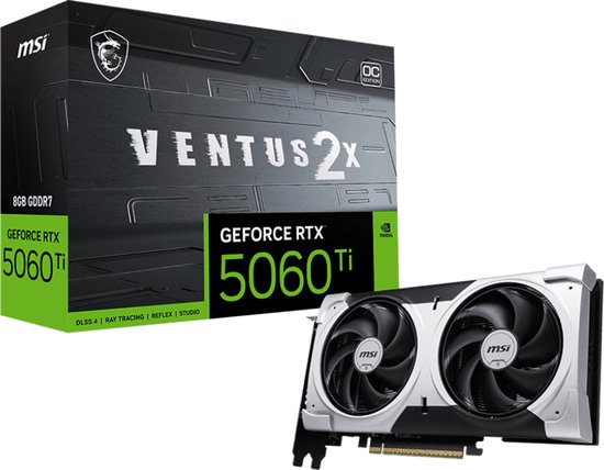 MSI NVIDIA GeForce RTX 5060 Ti 8G VENTUS 2X OC PLUS - 8GB - GDDR7 - PCIe 5.0 - 1x HDMI 2.1b - 3x DisplayPort 2.1a