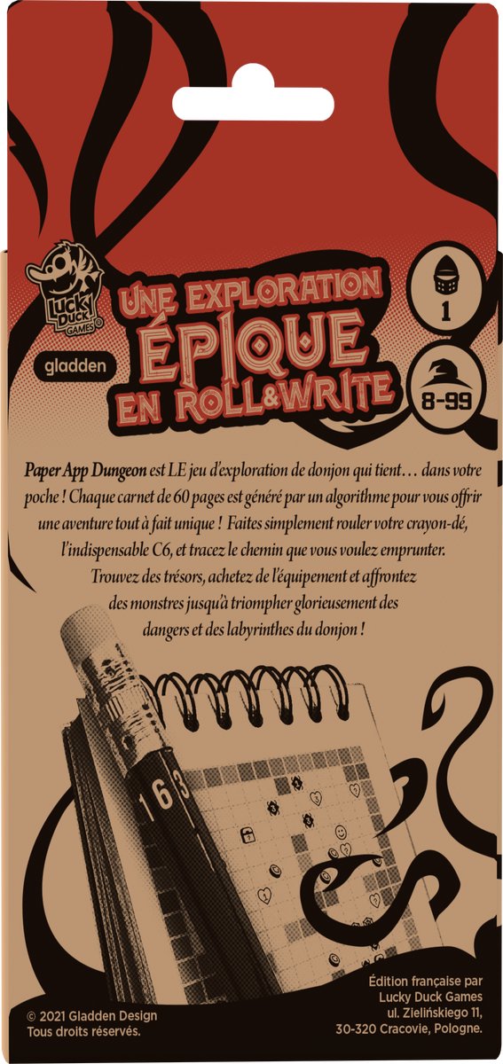 Lucky Duck Games Paper App Dungeon – Jeu De Rôle Donjon De Poche, Carnet 60 Pages Procédural, 1 Joueur Dès 8 Ans, Aventure RPG Rapide Et Rejouable