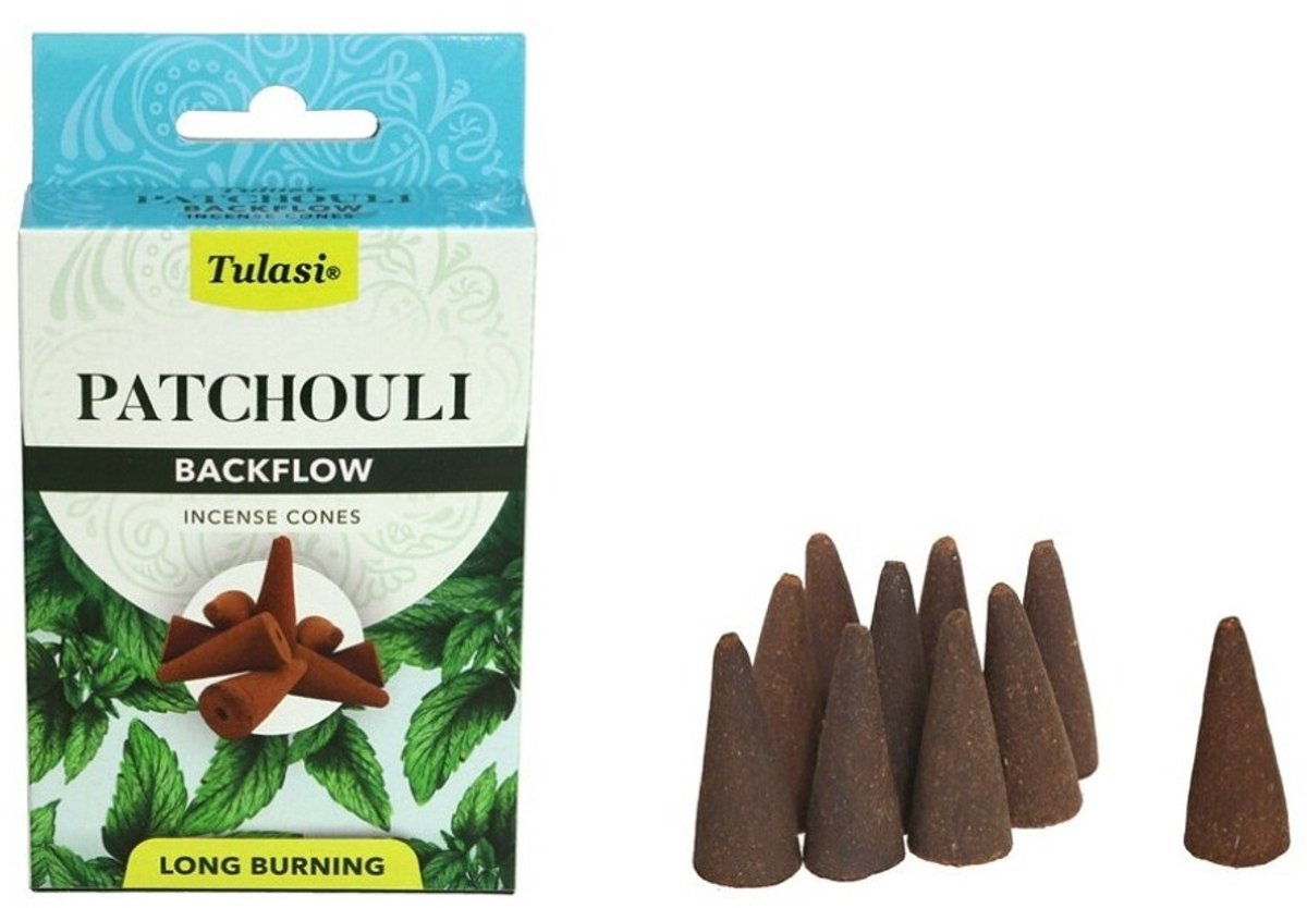 Tulasi Wierook kegeltjes in huisgeur Patchouli - 20x kleine kegeltjes - Ontspannend - Kalmerend
