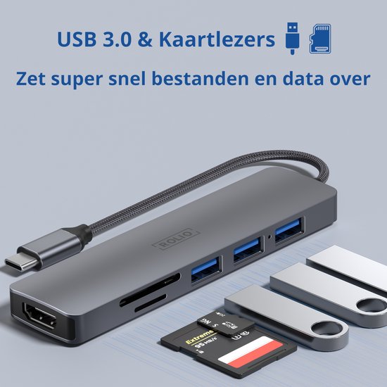 Rolio USB C Hub - 4K HDMI - Premium Kwaliteit - Universeel