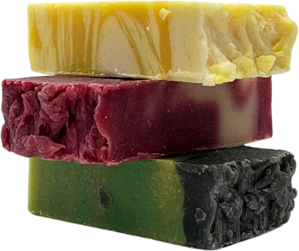 Elicious® - Natuurlijke Zeep - Artisan Oase - Luxe Set van 3 - Handgemaakte Zeep - Met Olijfolie - Biologisch Afbreekbaar - Handzeep - Douchezeep - Plasticvrij - Alcoholvrij - Vegan - Dierproefvrij - 300gr