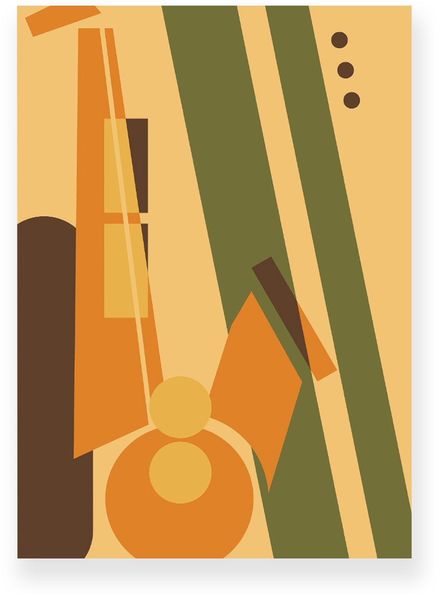Yisual Aluminium plaat 30x40 cm - Poster - Abstracte Saxofoon - Oranje - Bruin - Groen - Muziek - Vintage - Muurdecoratie - Wanddecoratie