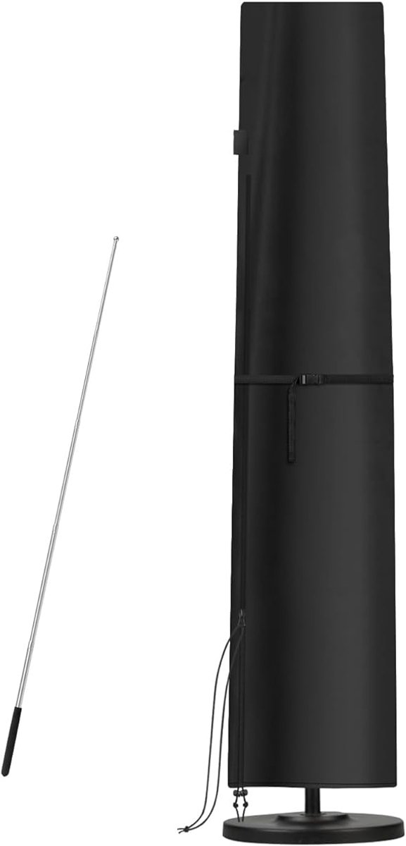 Famanu Beschermhoes voor parasol, zweefparasol, beschermhoes voor parasol van 3-5 m, hoes, waterdicht, met stang voor Ø 300 cm, Ø 400 cm, Ø 500 cm, zweefparasol/parasolstandaard, 280 x 50/60 cm Zwart