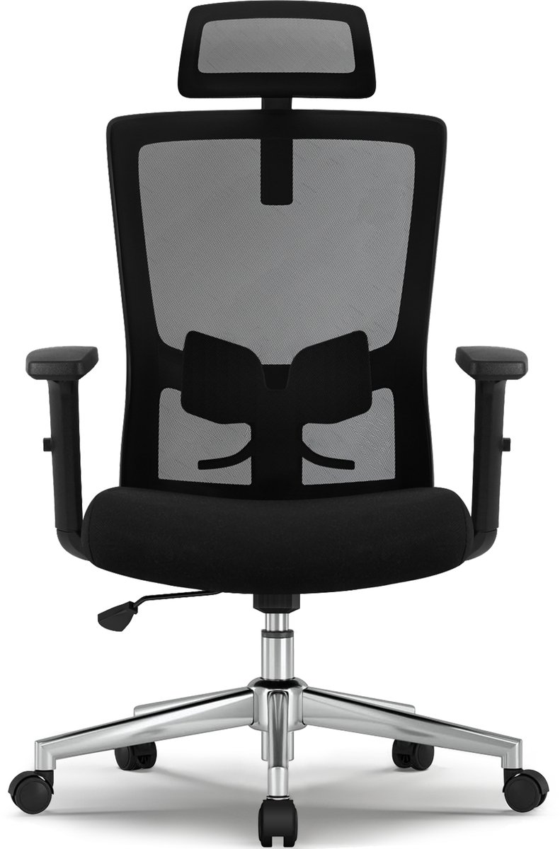 Ergonomische Bureaustoel - Bureaustoel - Bureaustoelen voor Volwassenen - met Verstelbare Hoofdsteun, Armleuningen en Lendensteun - 150 Kg - Zwart