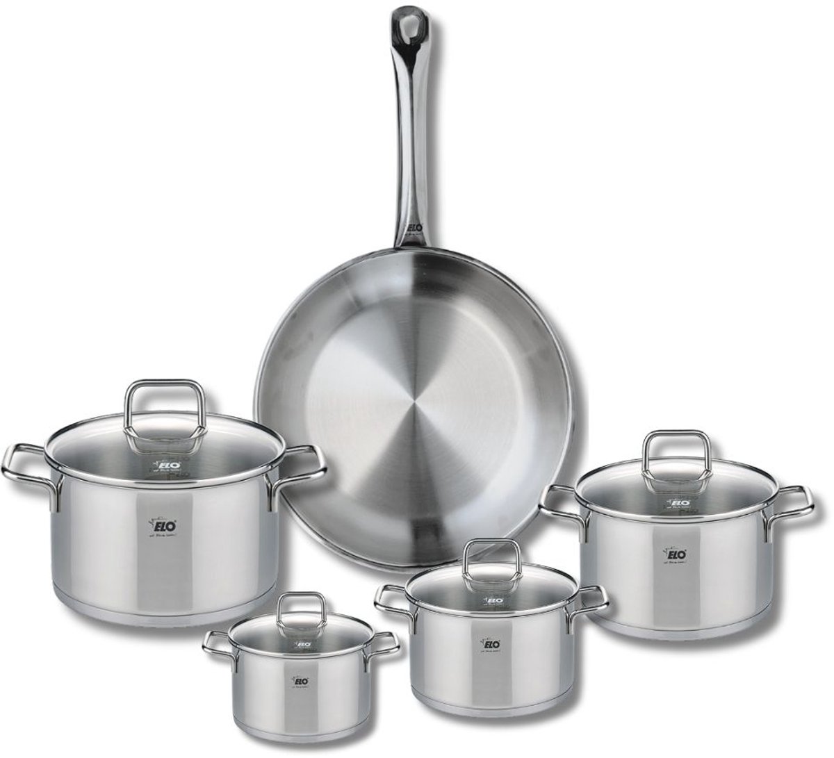 Set van 1 Koekenpan 28 cm en 4 kookpotten 12, 14, 16 en 20 cm Elo Profi Citrin