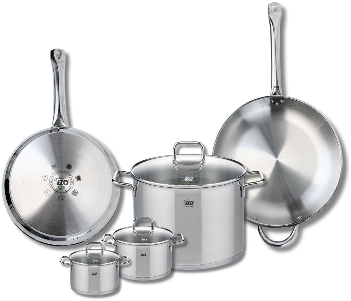 Set van 2 Bakpannen 28 en 32 cm en 3 Kookpotten 12, 14 en 26 cm Elo Profi Citrin