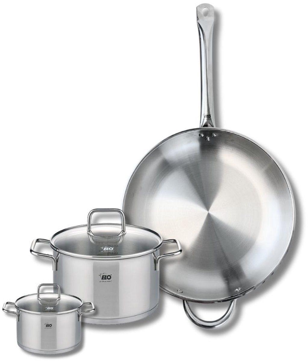 Set van 1 Koekenpan 32 cm en 2 kookpotten 12 en 20 cm Elo Profi Citrin