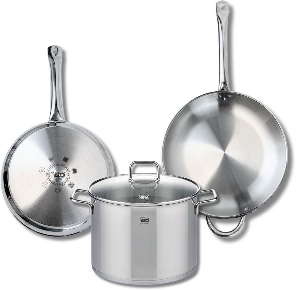 Set van 2 Koekenpannen 28 en 32 cm en 1 braadpan 26 cm Elo Profi Citrin
