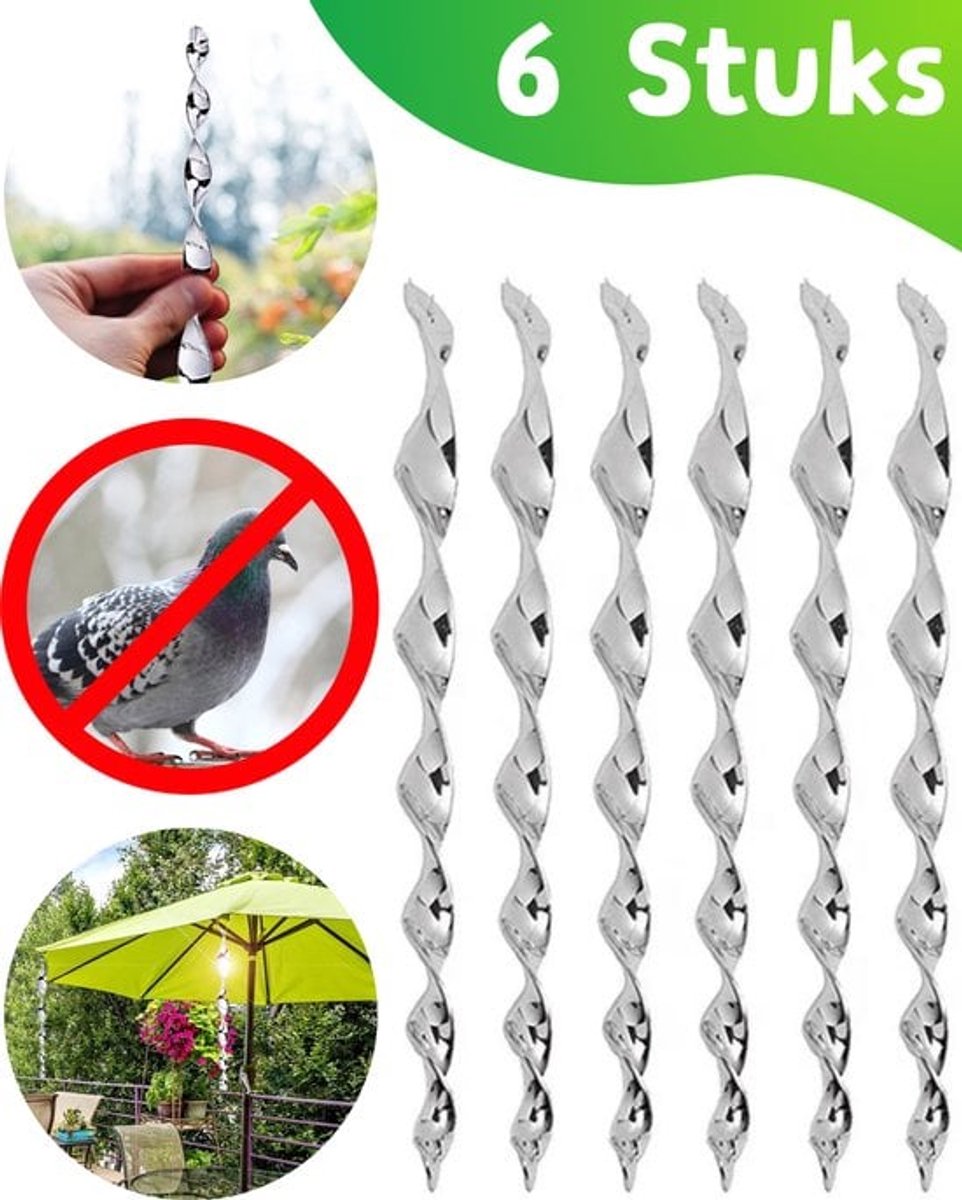 Vogel Afschrik Spiraalstaaf 6 Stuks - Duivenverjager - Holografisch Vogelverjager - Vogelverschrikker – Duivenwering – Alternatief voor Duivenpinnen en Vogelnet