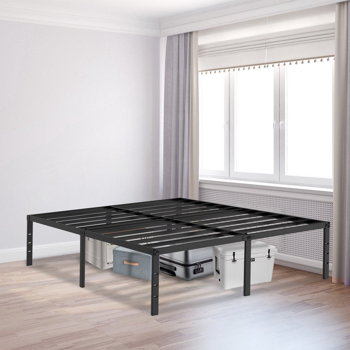 Aufun gestoffeerd bed 160 x 200 cm bedframe eenpersoonsbed van metaal, designbed modern jeugdbed met lattenbodem houten lattenbodem, bedframe, metalen bed, eenvoudige montage, zwart, logeerbed