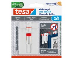 tesa verstelbare nagel voor behang & pleisterwerk 2 kg - 2 stuks - muurspijker - verwijderbaar