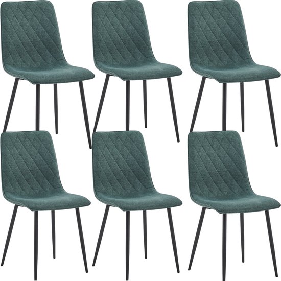 Colenis® - Elise Eetkamerstoel - Set Van 6 - Groen - Linnen Stof- Industrieel