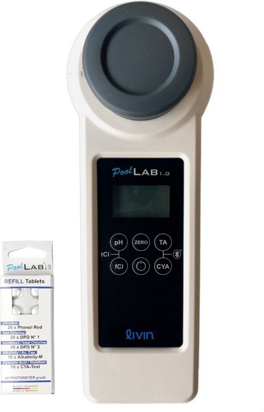 Testeur de piscine LIVIN' PoolLab 1.0 - Entretien de piscine - Pool Lab - Pool Lab 1.0 - Testeur de piscine - pH-mètre piscine - Compteur de Chlore piscine - Testeur d'eau - Test fiable - Avec Bluetooth - Facile à utiliser