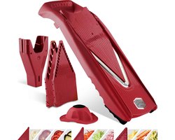 Börner Mandoline V5 PowerLine Starter | 5-delige set | 6 snijdiktes | Geschikt als Frietsnijder | BPA-vrij en Roestvrij | Rood
