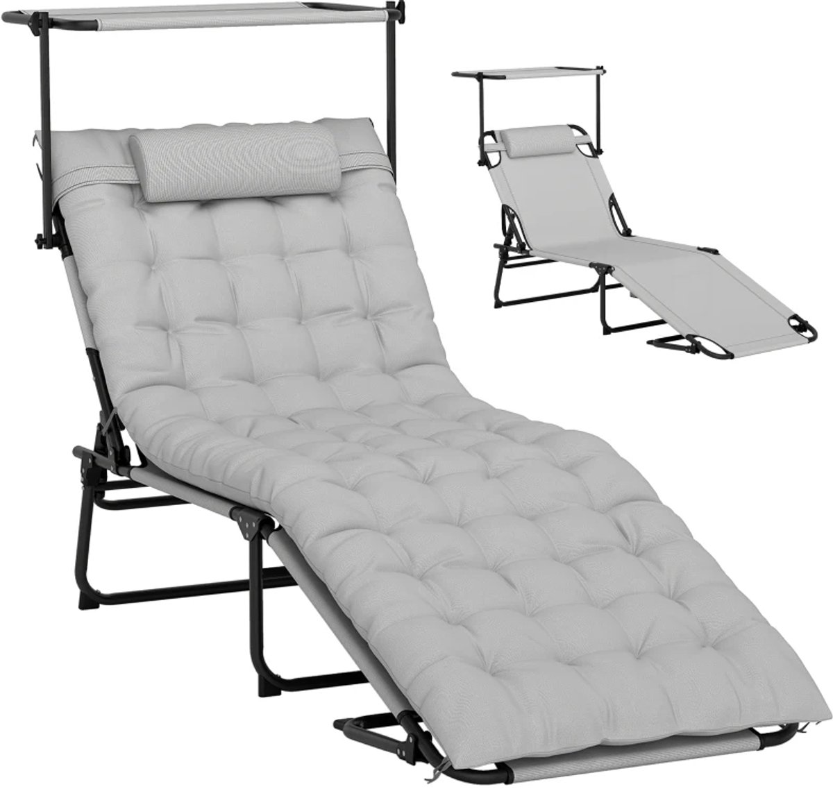 Veldbed - Kampeerbed - Vouwbed - Ligbed - Stretcher- Campingbedje - Opvouwbaar - 1 Persoons - Lichtgrijs