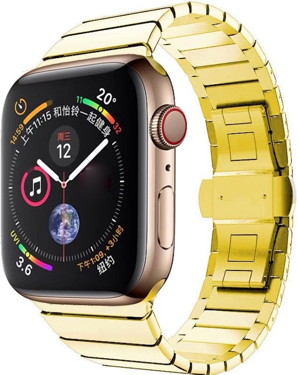 Mobigear Stalen Watch bandje geschikt voor Apple Watch Bandje Vouwsluiting | Mobigear Madrid - 42/41/40/38 mm - Goud