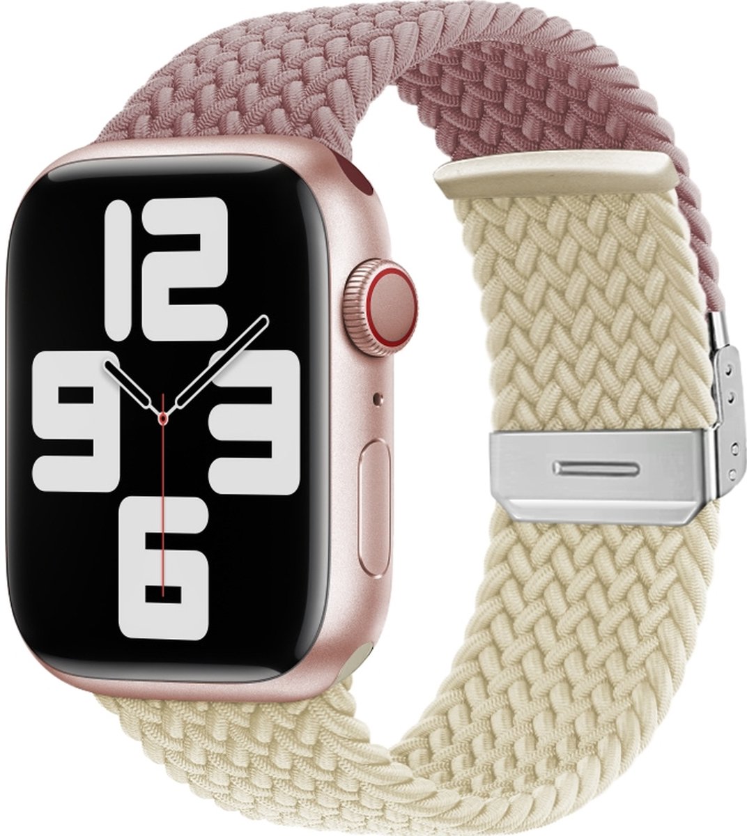 Mobigear Nylon Watch bandje geschikt voor Apple Watch Bandje Klemsluiting | Mobigear Braided Dual - 49/46/45/44 mm - Paars / Sterrenlicht