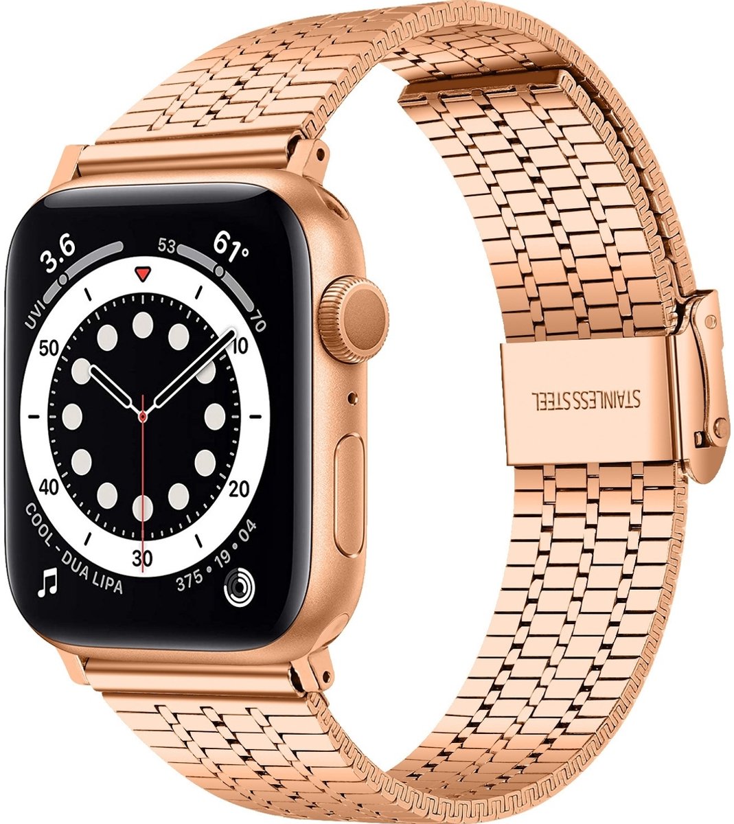 Mobigear Stalen Watch bandje geschikt voor Apple Watch Bandje Klemsluiting | Mobigear Kopenhagen - 49/46/45/44 mm - Roségoud