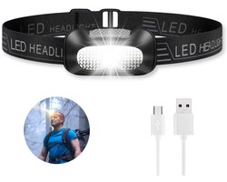 Hoofdlamp Led Oplaadbaar - 5 Lichtstanden met Wit en Rood Licht - Waterdicht en Verstelbaar - Voor Hardlopen en Klussen