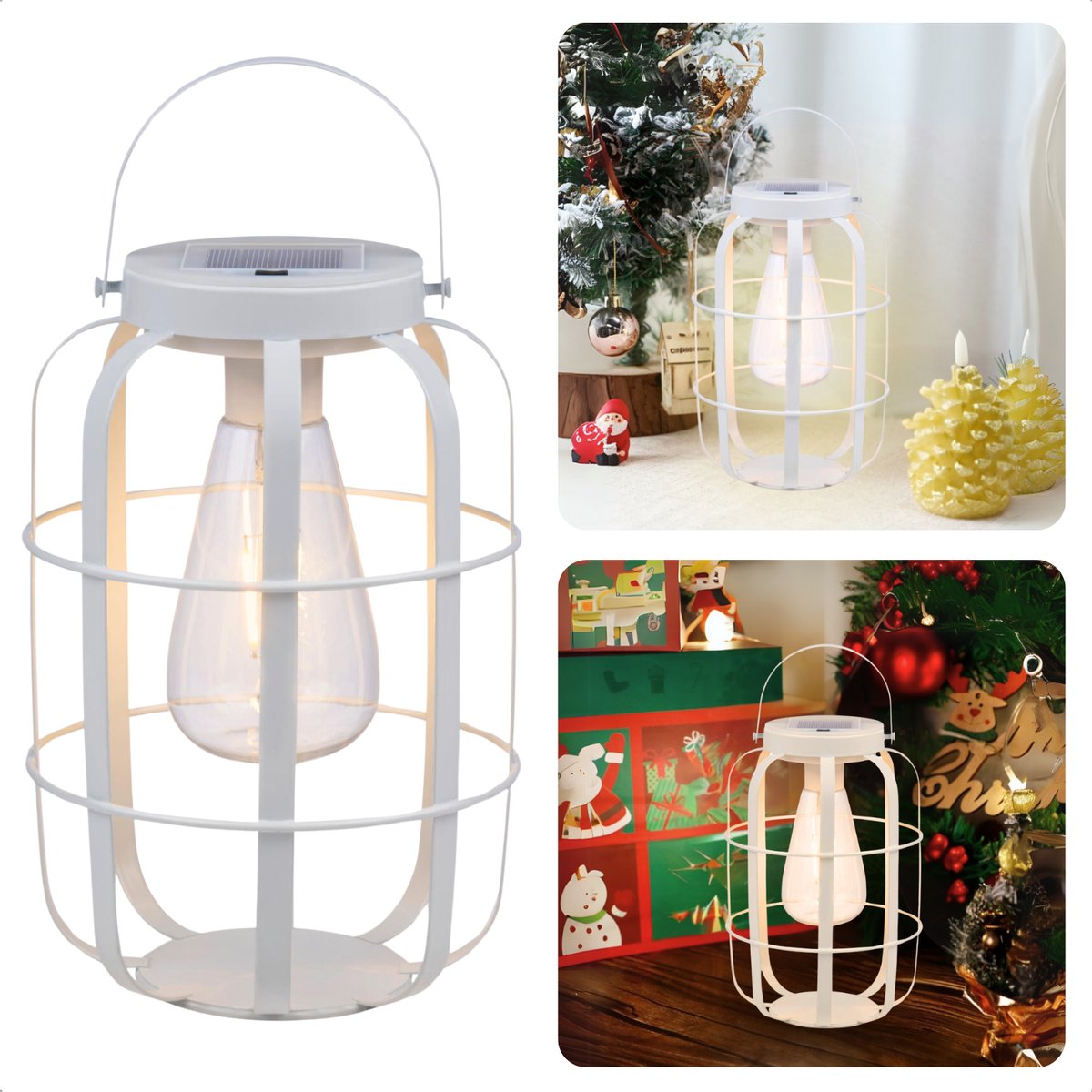 Cheqo® Solar Lantaarn - Witte Sfeerverlichting - 22cm Decoratieve Buitenlamp - Tuinverlichting - Solar Lantaarns voor Buiten - Tuinverlichting op Zonne Energie - Tuin Lamp Lantaarn Hangend