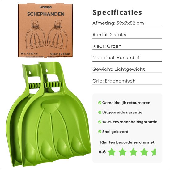 Cheqo® Schephanden - Bladscheppen - Hark - Bladschepper - Bladverzamelaars Set - Kunststof Groen - Inclusief EBOOK van Cheqo — afbeelding 2