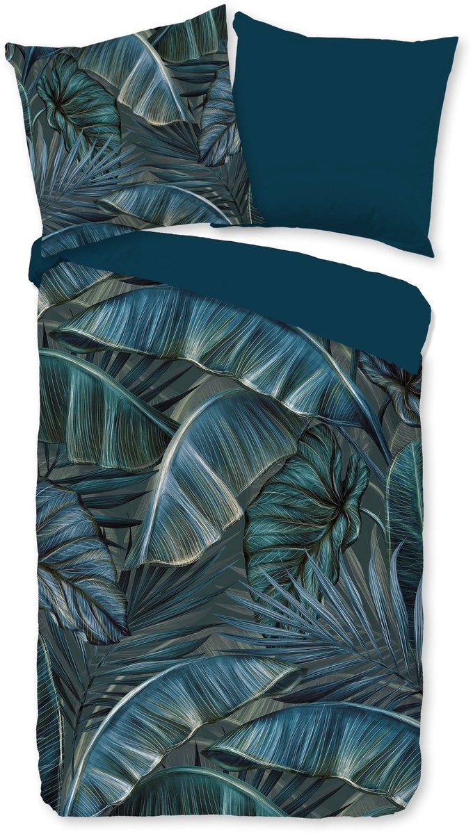 Pure Dekbedovertrek "bladeren" - Petrol - (135x200 cm) - Microfiber