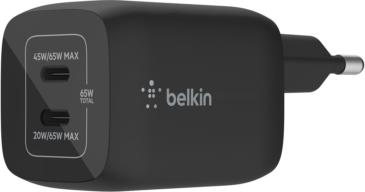 Belkin - Boost-Up Charge Pro Adapter - 2-poorts - USB-C - 65W - Zwart