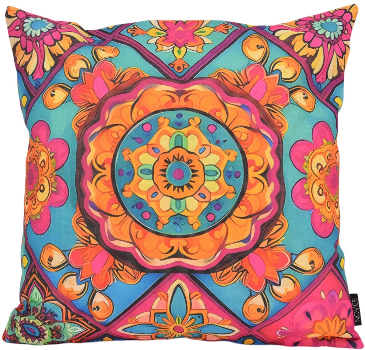 NOVÉE Kaya Mandala #1 Kussenhoes | Outdoor / Buiten Collectie | 45 x 45 cm | Katoen/Polyester oranje-roze-paars