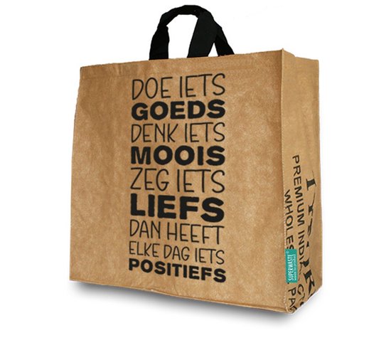 Shopper, large, tea, fair trade, recycled, duurzaam, 50 x 45 x 20 cm.