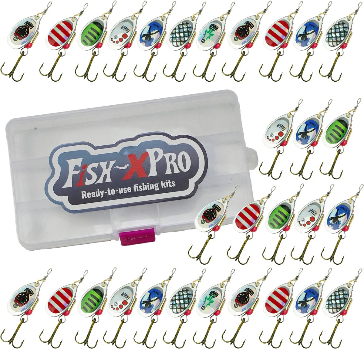 Fish-Xpro Spinner set 31-Delig - Roofvissen - Spinnerset - Blinker set - Kunstaas - incl. Tacklebox
