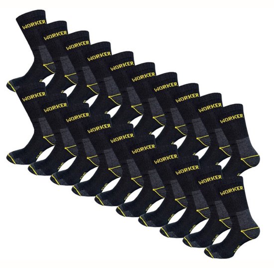 20 PACK Chaussettes de travail - Katoen - Taille 43-46 - Zwart | Antidérapantes - Chaussettes Homme - Chaussettes Femme