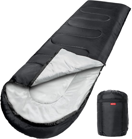 BOTC Slaapzak Met compressie draagtas - 220 x 75 cm - Slaapzakken Volwassenen - Kamperen - Zwart