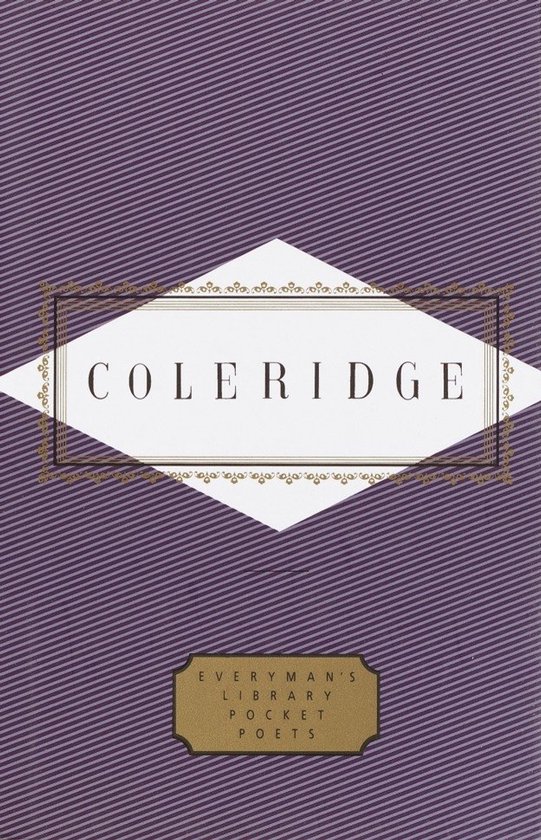Boek met paarse gestreepte kaft. In het midden een witte ruit met de tekst COLERIDGE. Onderaan een goudkleurig label met "EVERYMAN'S LIBRARY POCKET POETS".