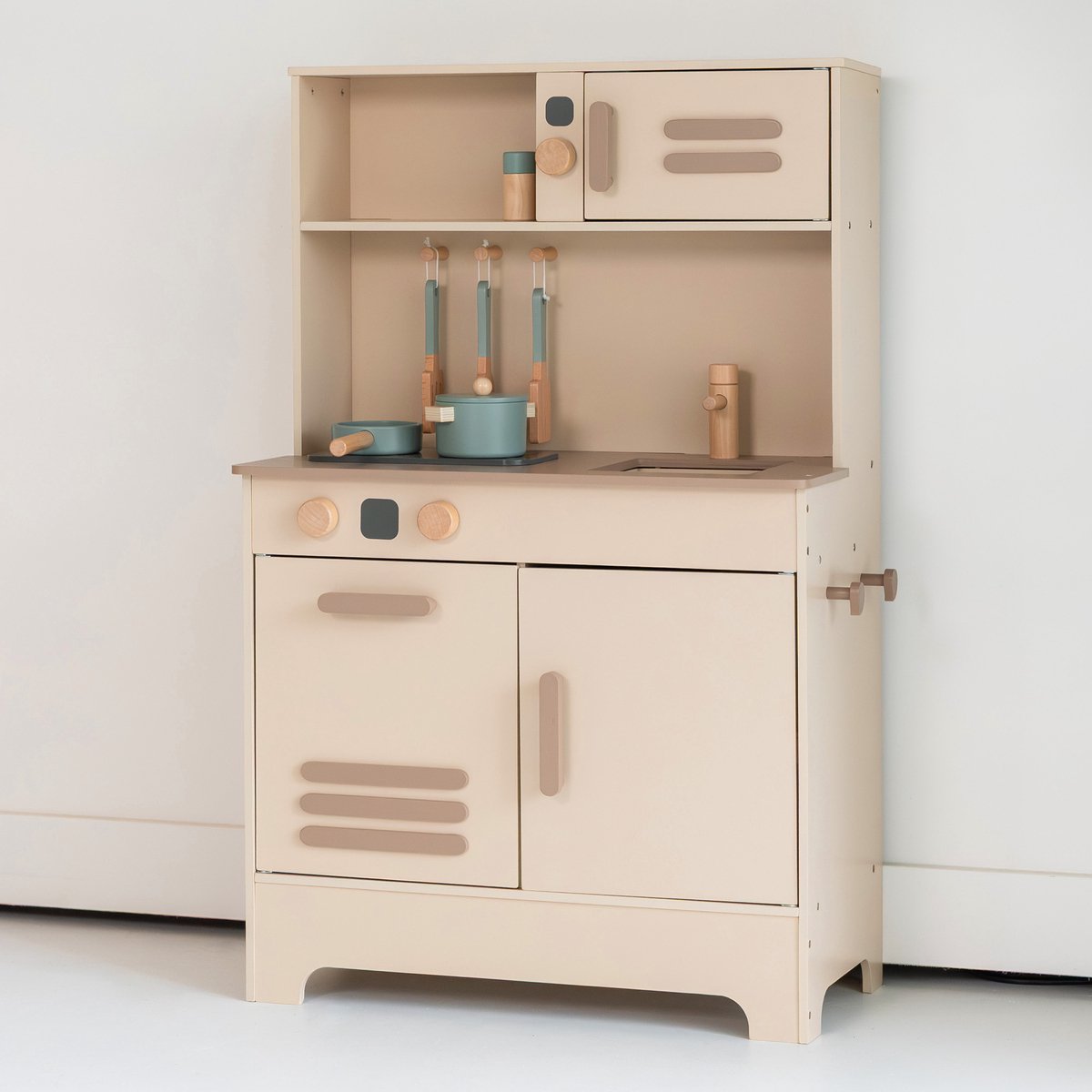 Babiem® Speelkeuken Noor - met Accessoires - Speelgoedkeuken - Kinderkeuken - Speelgoed Keuken - Draaiknoppen met Klikgeluid - Off white - Hout
