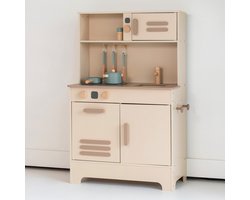 Babiem® Speelkeuken Noor - met Accessoires - Speelgoedkeuken - Kinderkeuken - Speelgoed Keuken - Draaiknoppen met Klikgeluid - Off white - Hout