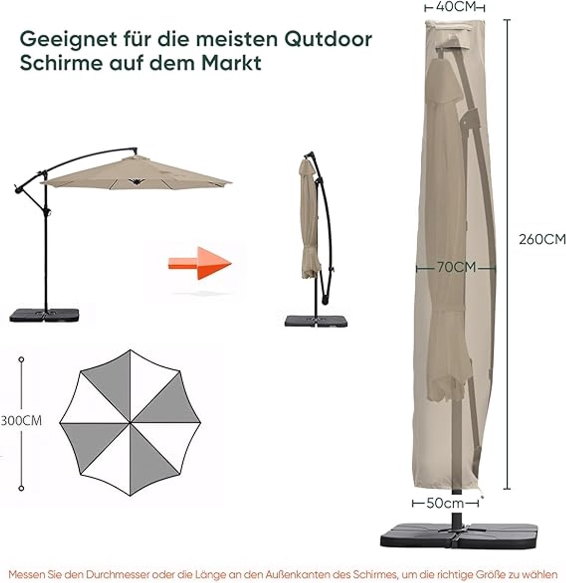 Famanu Beschermhoes voor parasol met diameter van 330 cm x 300 cm, 100% polyester, taupe