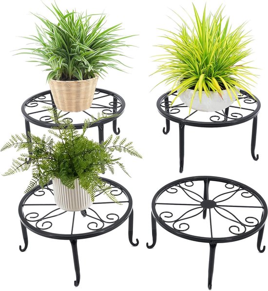 OVICAR Plantenstandaard voor binnen en buiten - bloempot houder metalen plantenrek organizer, 2 lagen hoge plantendisplay opbergplank tafel voor huis tuin terras badkamer kantoor woonkamer balkon hoek