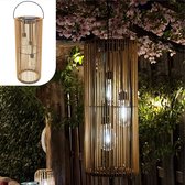 Gadgy Solar Tuinverlichting op Zonne-energie – Rotan Lantaarn voor Buiten – Hanglamp of Tafellamp – Spatwaterdicht – Sfeerverlichting voor Tuin, Balkon of Terras - Bruin – Ø17 x 41 cm – Dag/Nacht Sensor