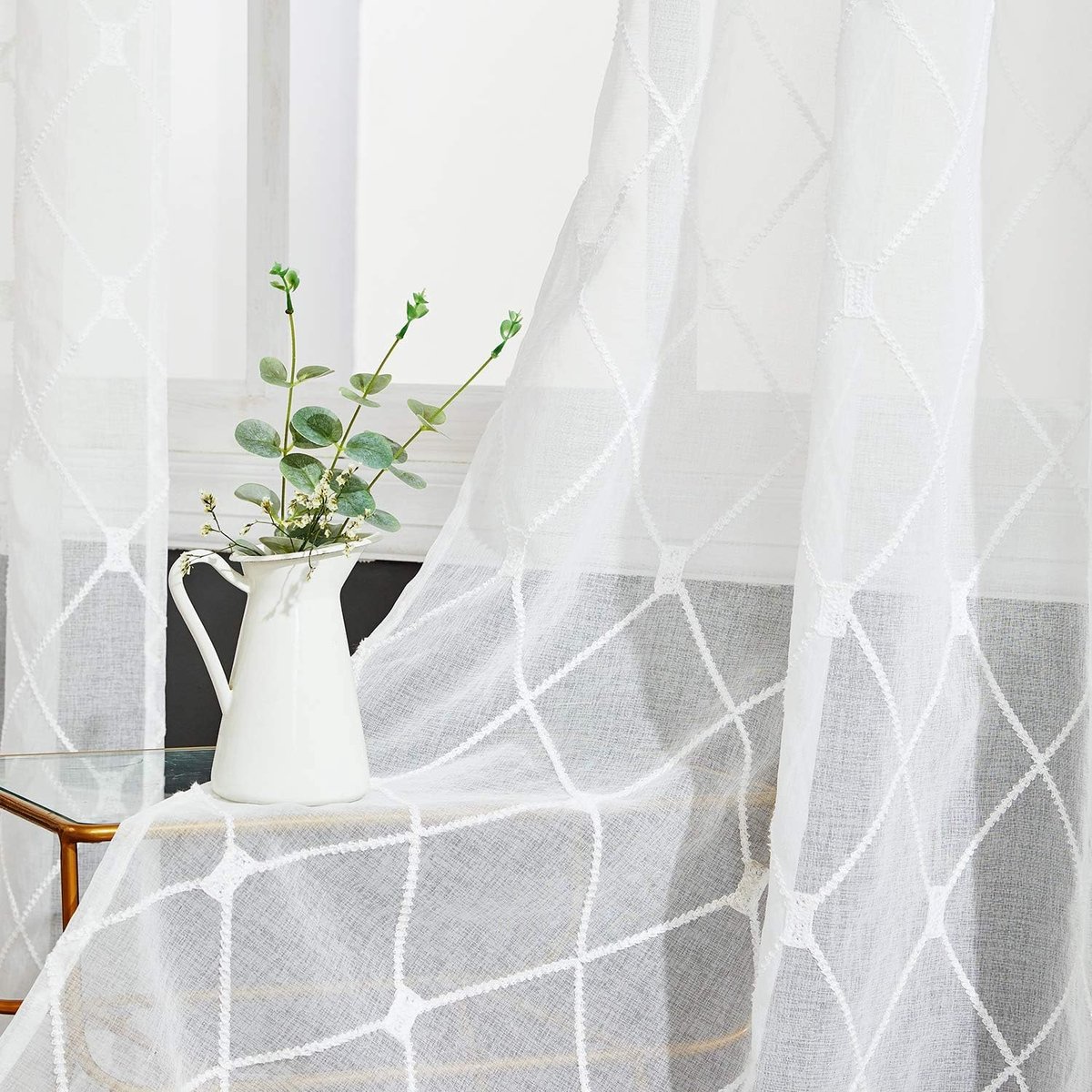 Unyqoos ® Elegant Transparante Gordijnen met Borduurwerk voor Slaapkamer en Woonkamer wit