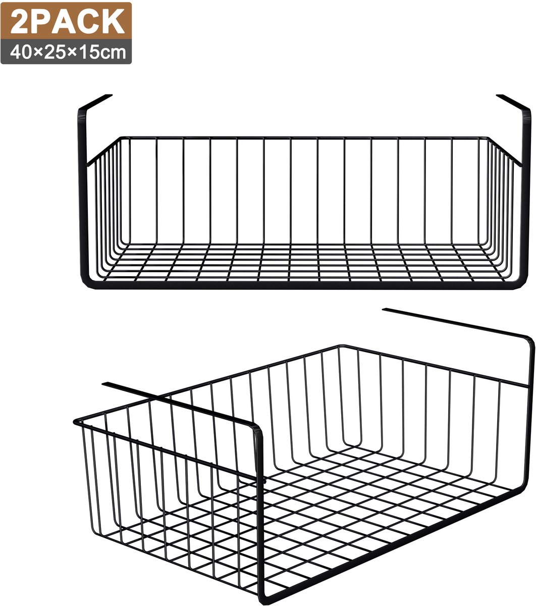 NAIZY 2x draad onder plank hangende mand Roestvrij metalen kastmanden Keukenkast, voorraadkast, wasruimte Hangende mand keuken Maximum gewichtscapaciteit tot 6 kg