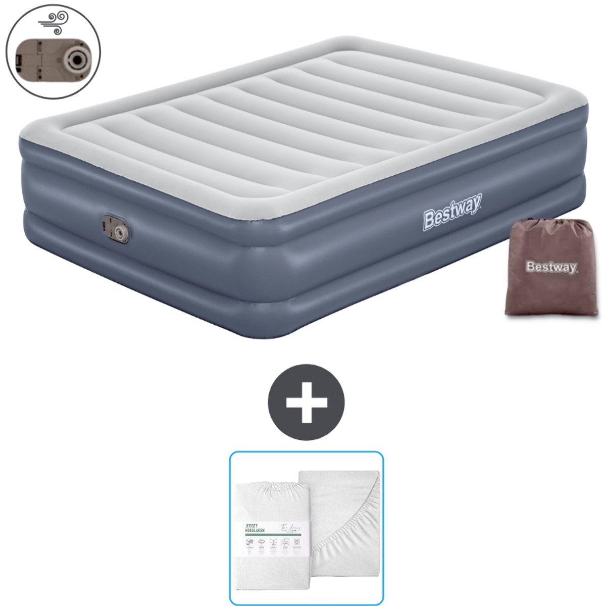 Bestway luchtbed - 2-Persoons - 152 x 203 x 51 cm - Grijs - Inclusief pomp en Hoeslaken