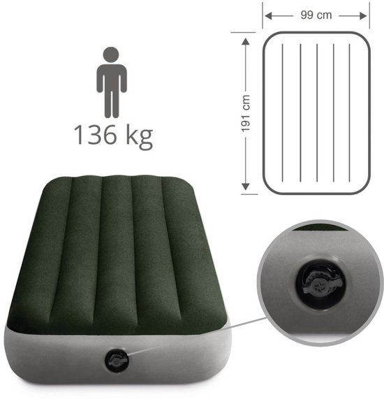Intex Luchtbed - 1-Persoons - 99 x 191 x 25 cm - Groen - Inclusief pomp en Hoeslaken van Intex — afbeelding 4
