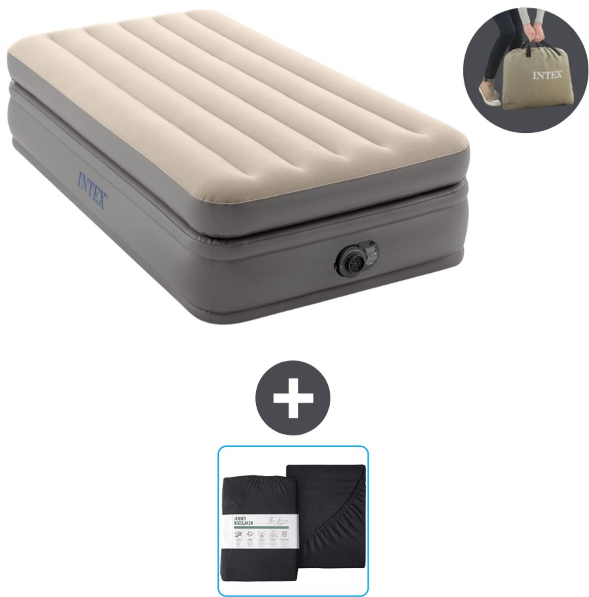 Intex Luchtbed - 1-Persoons - 99 x 191 x 51 cm - Grijs - Inclusief pomp en Hoeslaken